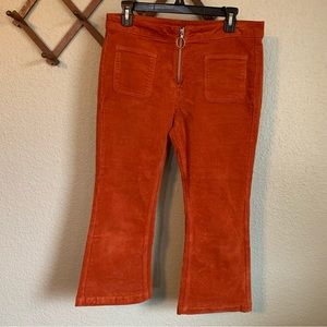 Cropped Corduroy Zip Front Flare Pants size 6 - rust colored orange retro